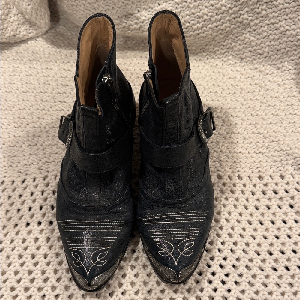 GOLDEN GOOSE ANNICE WOMENS 8 Black Leather Western Ankle Boots